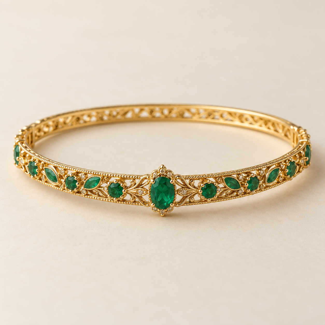 Emerald bangle on warm stone